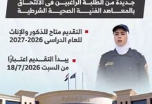  وزارة الداخلية تعلن بدء قبول دفعة جديدة بالمعاهد الفنية الصحية الشرطية.